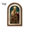 Retro Holiday Gift for Family Vintage Arched Wooden Photo Frame with Christmas Illustration, Distressed Wall Art Decor Desktop And Mantel Display,