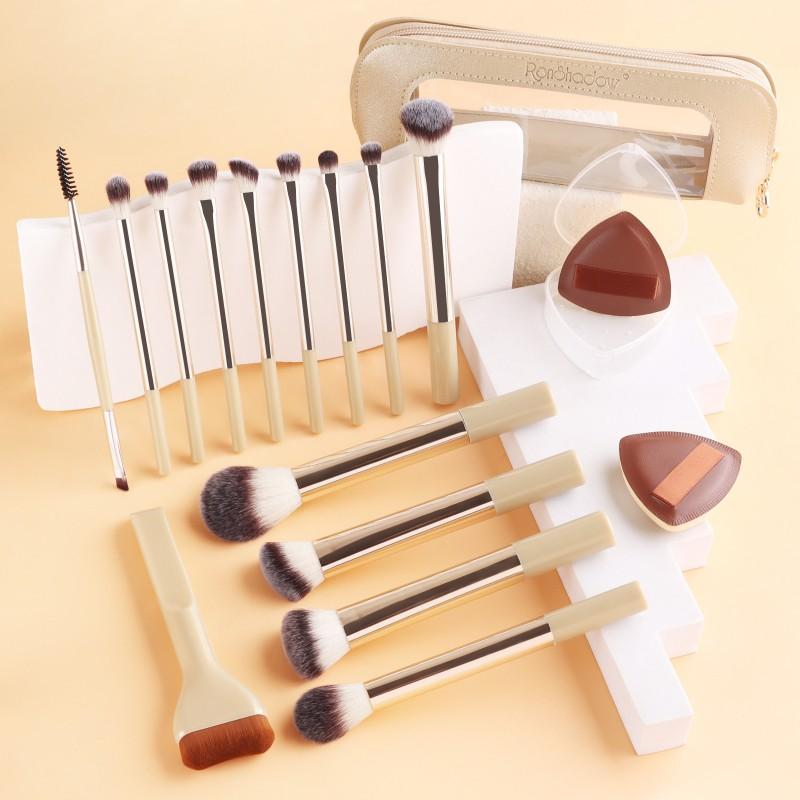 14pcs Makeup Brushes Set Spiral Eyebrow Brush Eyeshadow Powder Foundation With Beauty Sponge Storage Bag