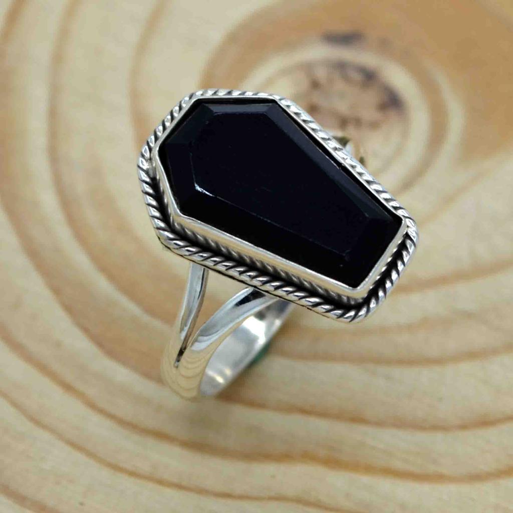 Black Onyx 925 Sterling Silver Coffin Ring, Onyx Gemstone Handmade Women Coffin Ring