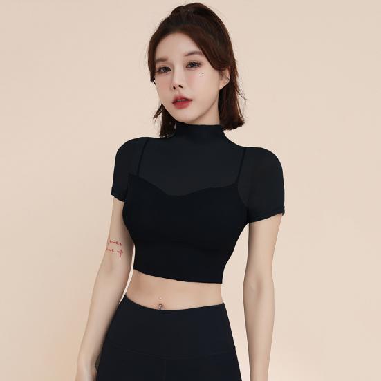 Женский летний топ для йоги Тонкий, быстросохнущий, хорошо пропускает воздух, короткие рукава, открытая талия, укороченный топ для бега, пилатеса, спортзала, упражнений