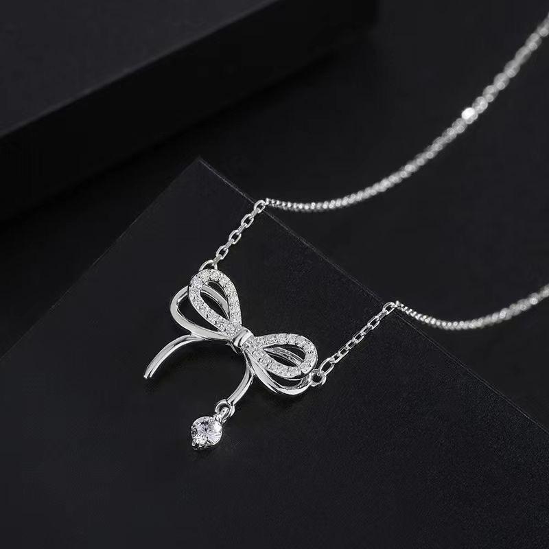 Double Layered Bowknot Pendant Necklace For Women Girls Elegant Versatile Necklace Clavicular Chain Jewelry Accessories