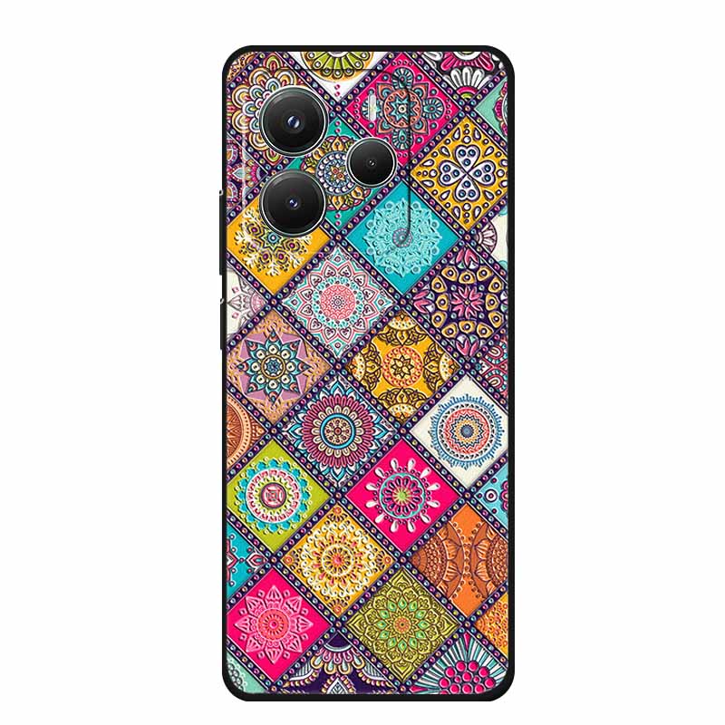 3D Emboss Case For Xiaomi Redmi Note 14 Phone Case Flowers Black Silicone Soft Back Cover Coque For Redmi Note 14 5G Global Case