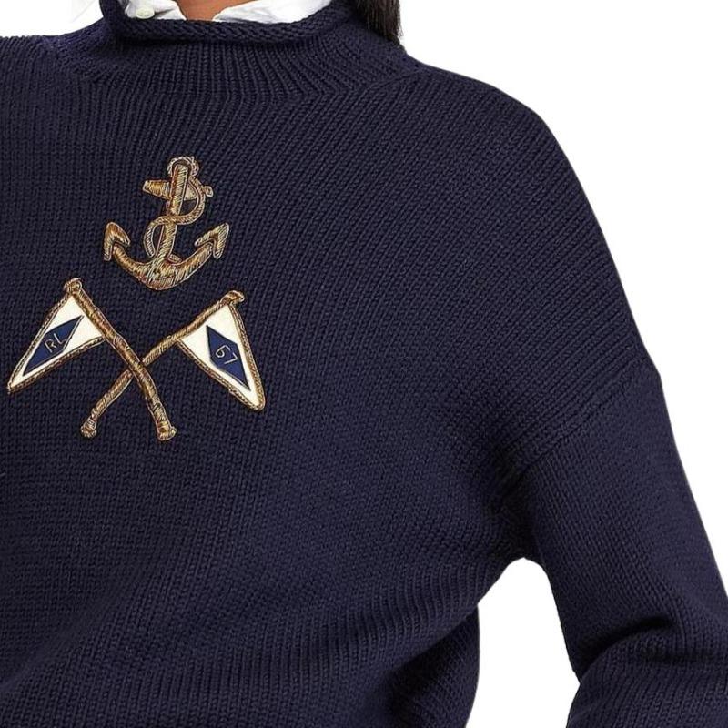 Ralph Lauren Женский вязаный джемпер с длинным рукавом и вышитым логотипом-гербом 211762022-001