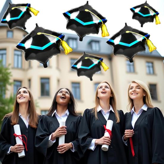 10 шт. черных воздушных шаров в форме выпускного колпачка, большие воздушные шары из майларовой фольги в форме академической колпачка с кисточкой для выпускников 2025 года, украшения для выпускного вечера