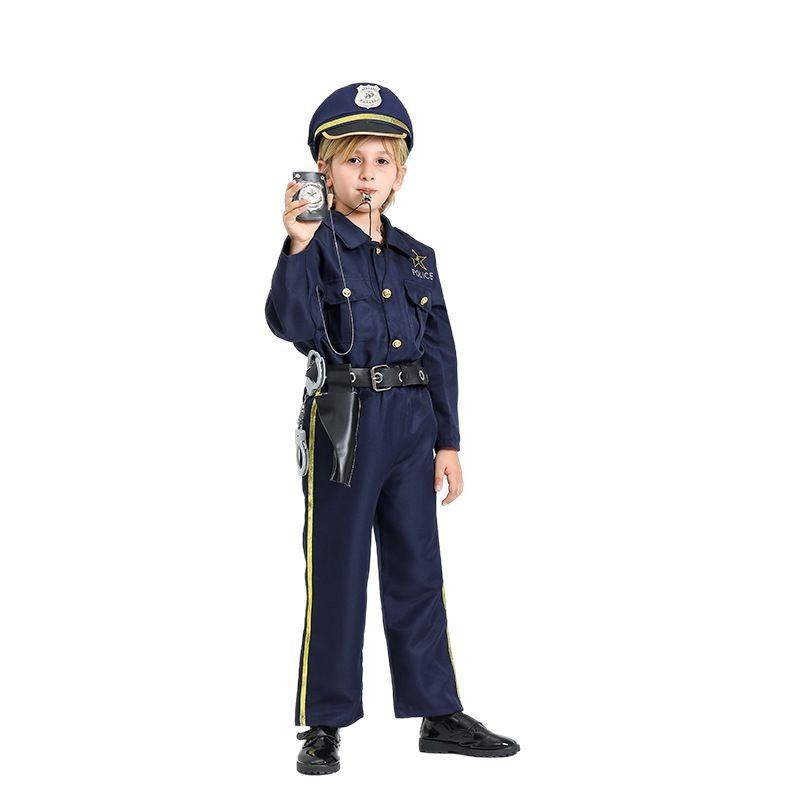 Kids Police Costume Set Halloween Party Role Play Outfit Neutral Unisex Toddler To Teen