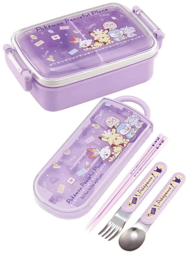 Skater Ланч-бокс Трио Набор Палочки для еды Ложка Вилка Детские столовые приборы Антибактериальная обработка Легко открывается Раздвижной тип Сделано в Японии Покемон Поке 24 шт.