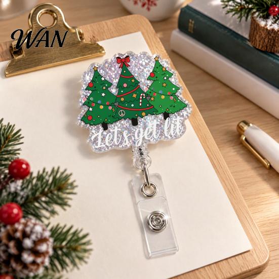 Christmas Badge Holder Retractable Reel, 360 Degree Smooth Rotating Clip, Employee Id Clip Waterproof Acrylic for ID Cards And Keys Medical Reel