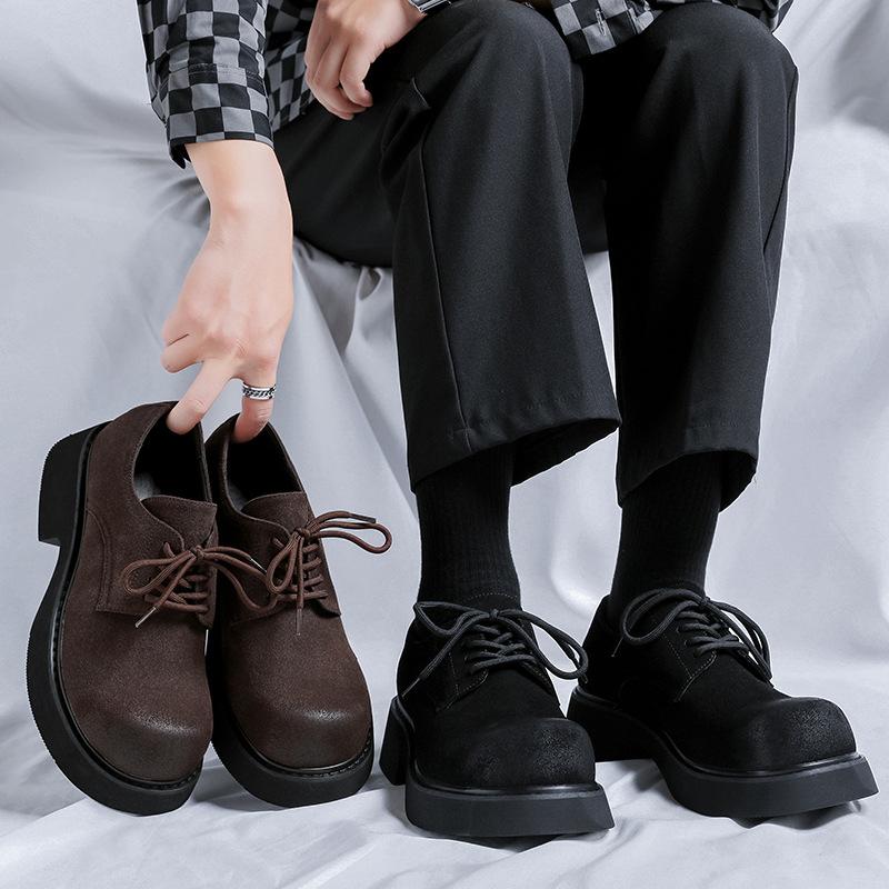 Spring New British Style Trend Casual Small Leather Shoes Men's Retro Big Head Leather Shoes Platform Height Increase Men's Shoes 9525-R