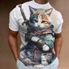 New Retro Men 2024 Fashion Oversized Men's Clothing Quick Drying T-shirt Top T-shirt 3d Samurai Cat Print Short Sleeve T-shirt