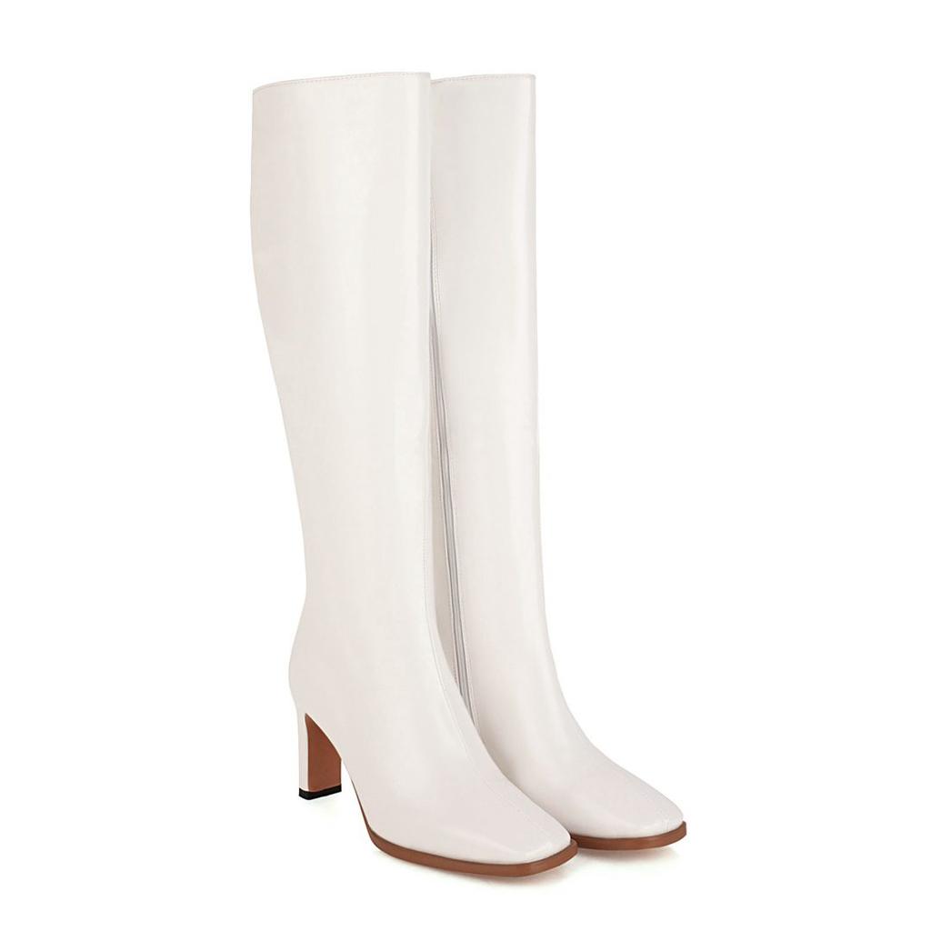 Krazing Pot ПУ осенне-зимняя обувь на высоком каблуке сапоги для верховой езды с квадратным носком европейский дизайн сохраняют тепло высокие сапоги до бедра