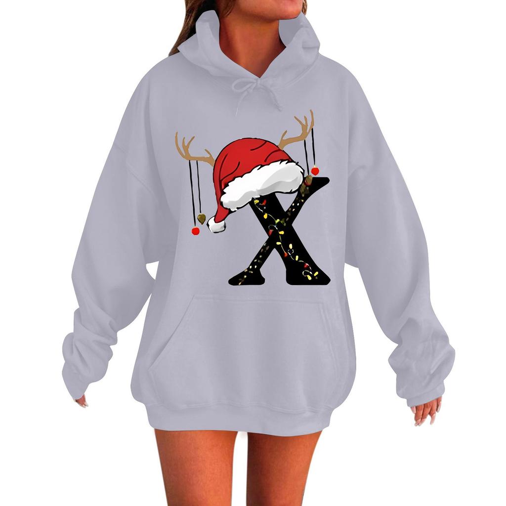 Ladies Fashion Casual Long Sleeve Printed Round Neck Hoodie Pullover Top With Pockets