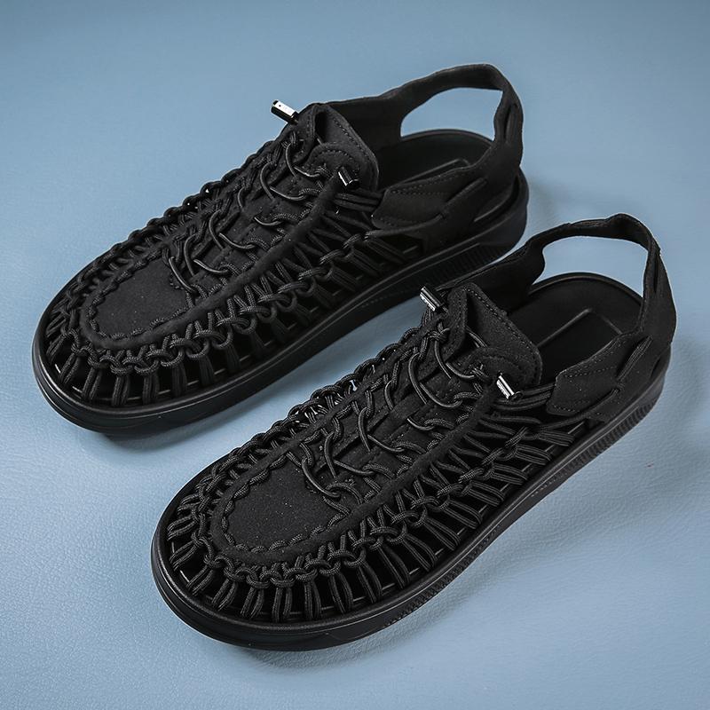 Summer Men Sandals Weaving Design Outdoor Beach Sandals Breathable Casual Flat Soft Sole Footwear