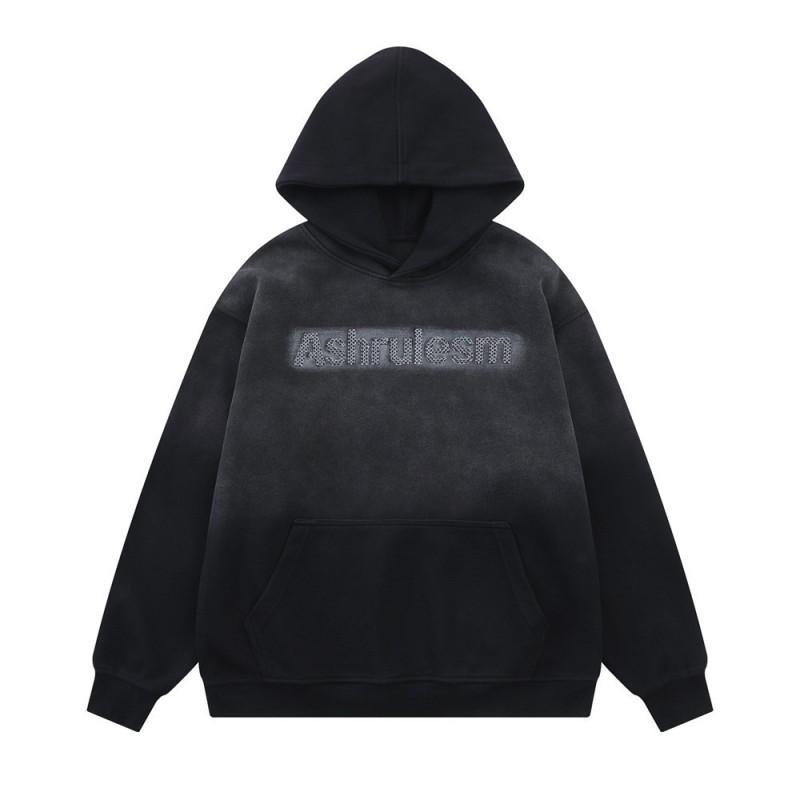 Mens Oversized Hooded Sweatshirt With Distressed Letter Print Casual Streetwear