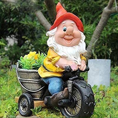 Цветок Гнома на Велосипеде Садовая Статуя Гнома Декоративная Садовая Скульптура Гнома Орнамент Смола