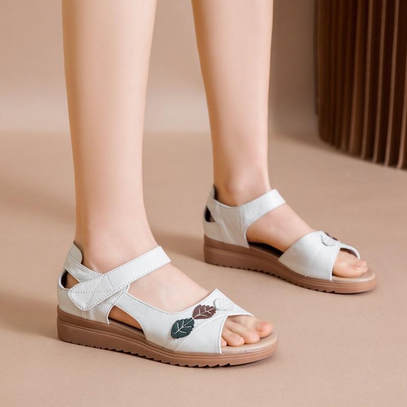 Возврату и обмену не подлежит [Распродажа] Туфли и сандалии для мам, женские, первый слой, воловья кожа, мягкая подошва, для людей среднего и пожилого возраста, кожа, нескользящая, ми