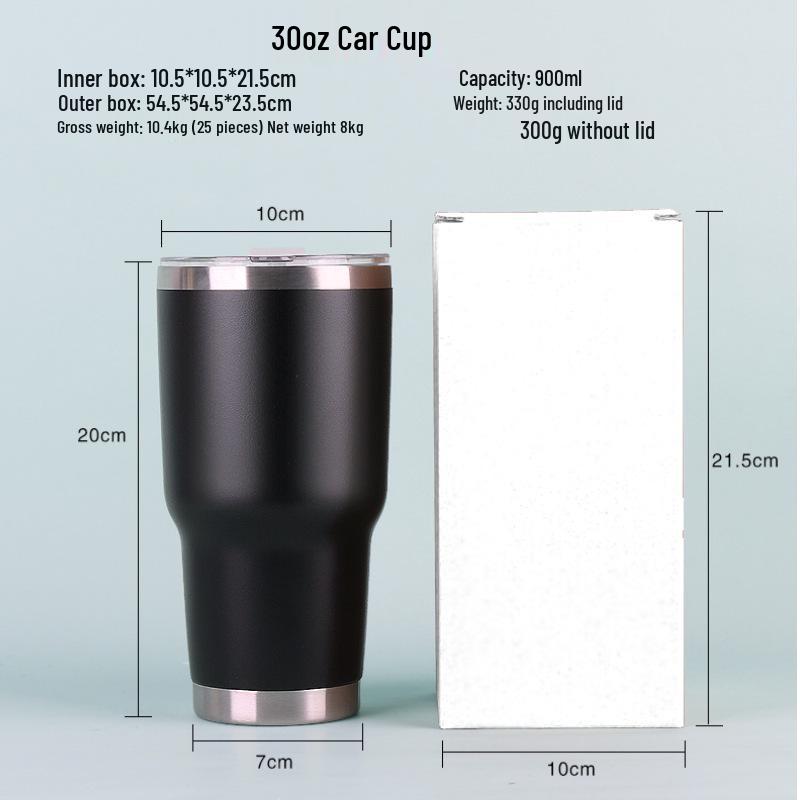 30oz Powder Coated Stainless Steel Insulated Car Cup - Double Layer, Large Capacity, Ice Buster for Outdoor Cold Storage