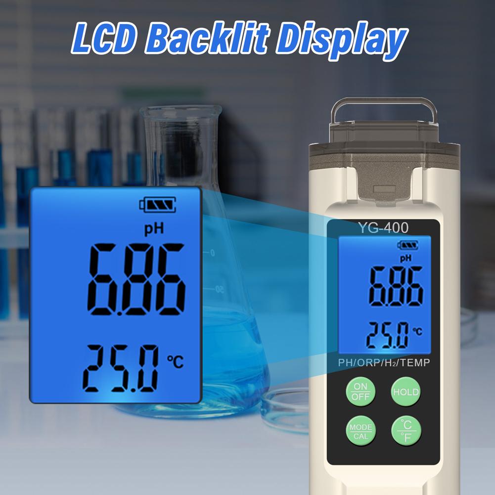 4 in 1 Digital PH ORP Temperature H2 Meter ppm ppb Dissolved Hydrogen Water Tester for Aquarium Drinking Water Hydroponics Pool