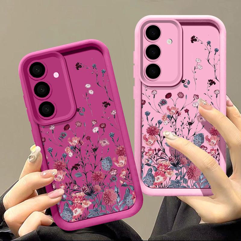 Красивый чехол для телефона с цветочным узором для Samsung S25 S24 FE S23 Ultra S22 S21 Plus A55 A54 A52 A34 A15, противоударный защитный чехол для объектива, мягкий силиконовый чехол