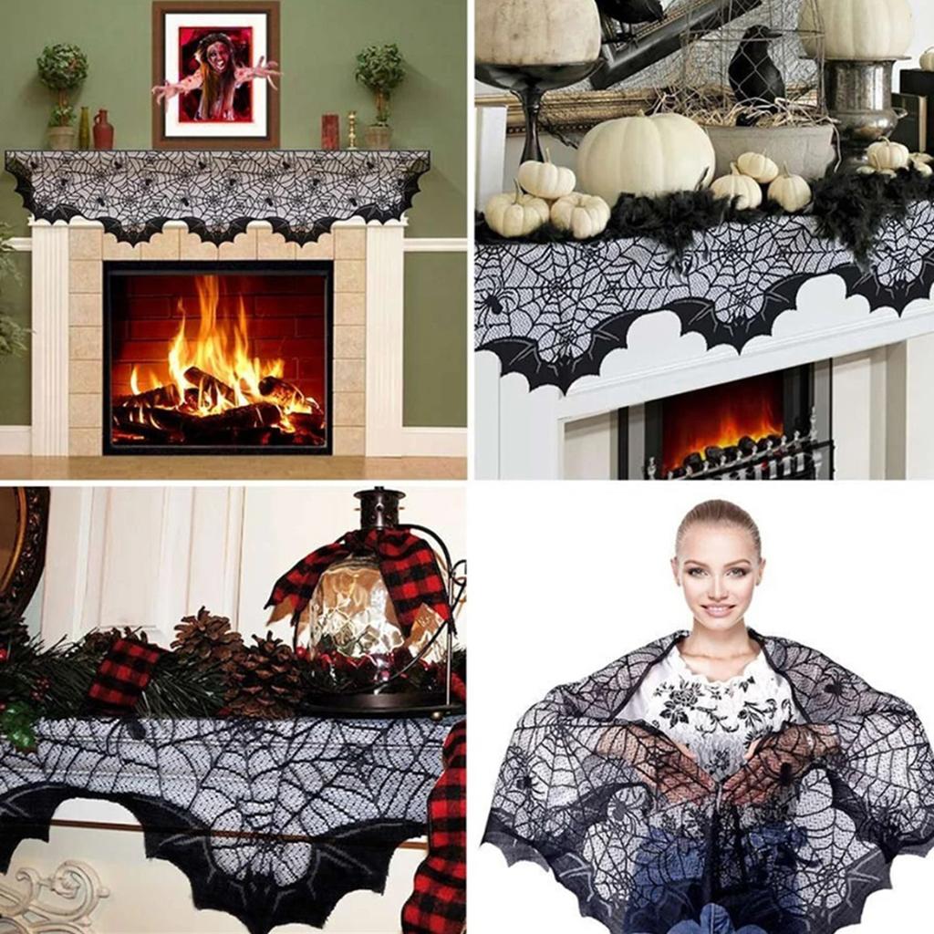 Украшения для камина на Хэллоуин, черное кружево, паутина, каминный шарф, чехол для камина, гирлянда для праздничного декора, товары для вечеринок