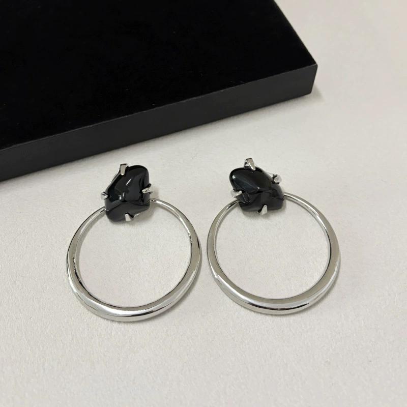 Retro Exaggerated Circular Earrings Set With Irregular Resin Gemstones Simple Earrings Fashionable Ladies' Jewelry Accessories
