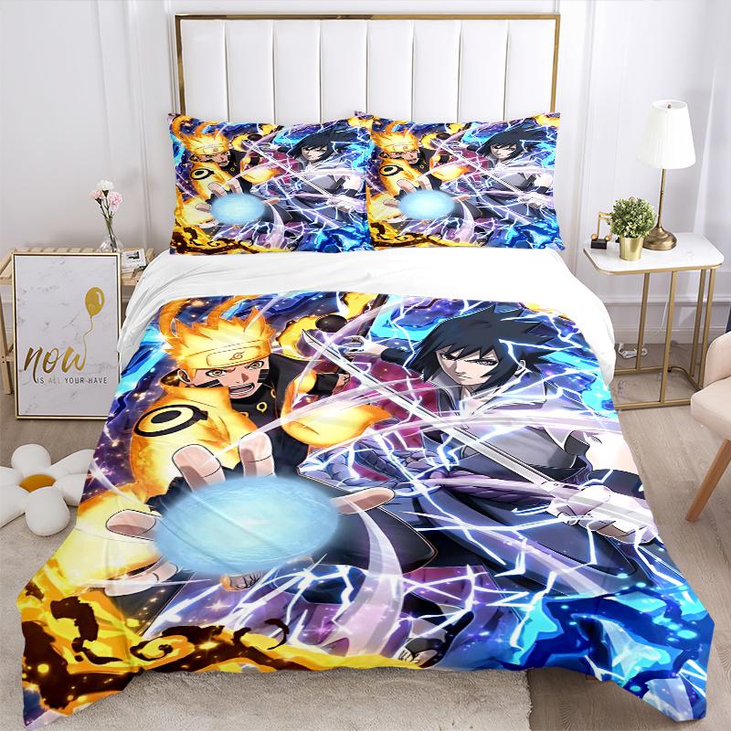 3pcs Battle of Legends Naruto vs Sasuke Bedding Set - 1 Soft Quilt Cover + 2 Pillowcases, Machine Washable - Suitable for All Seasons, Perfe