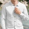 Soft and Comfortable Men's Collar Pocket Solid Color Button Up Cardigan Long Sleeved Linen Top Suitable for Daily Leisure
