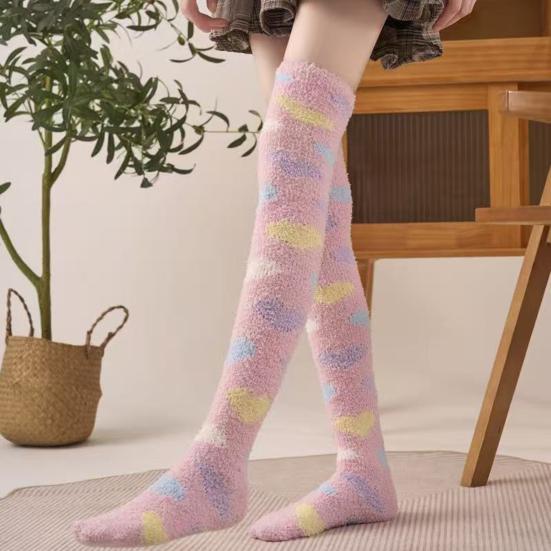 Women Long Floor Socks Soft Fluffy Over Knee Socks Colorful Warm Thick Thigh High