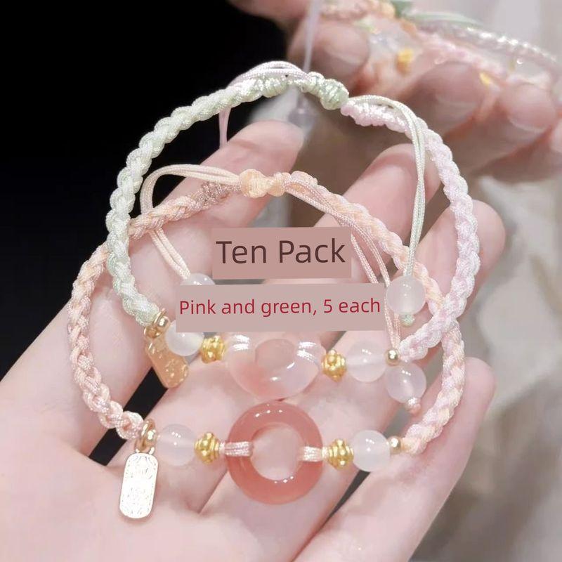 Peach Blossom Peace Buckle Couple Bracelet Female Light Luxury Minority Woven Hand Strap 2024 New Arrival Girlfriends Bracelet