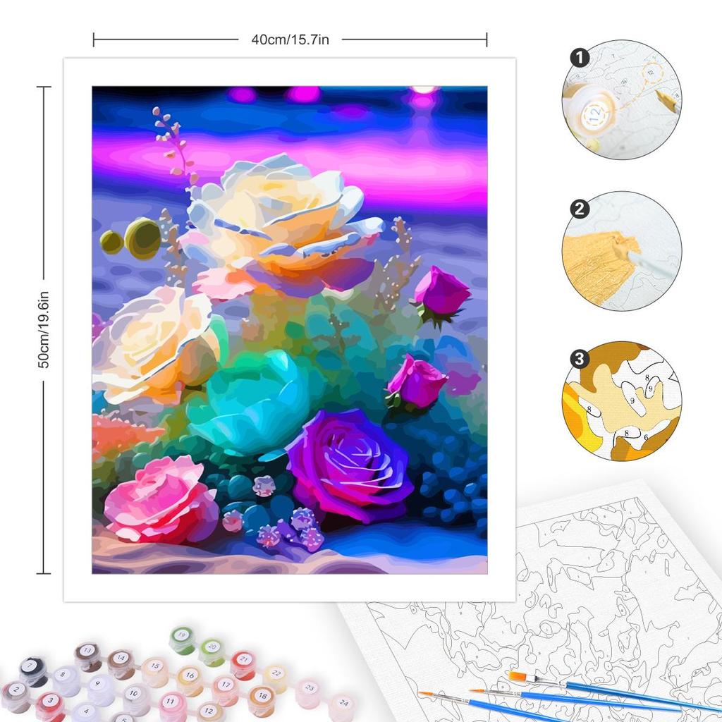 RUOPOTY DIY краска по номерам для взрослых, наборы красочных цветов роз, акриловая легкая картина по номерам, пляжный пейзаж, креативное хобби