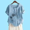 Women Fashion Cotton Linen Top Blouse Summer&fall Short Sleeve T-shirt Laides Casual Floral Print Loose Blouse