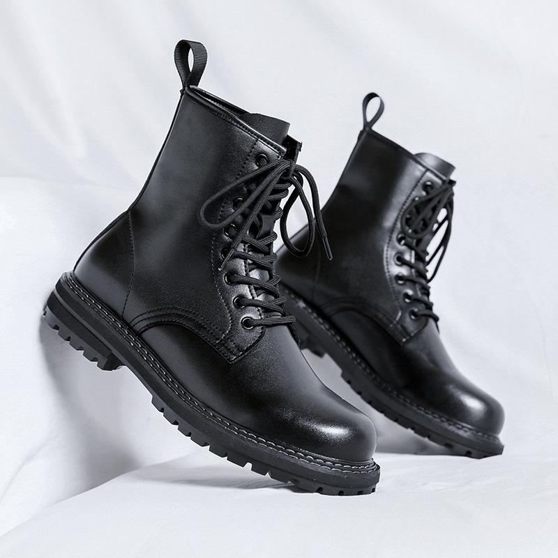 Мужские ботинки мартин весна-осень британский стиль толстая подошва увеличивающие рост черные высокие рабочие ботинки-локомотивы 6038-R