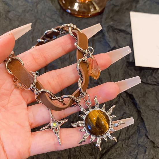 Женское ожерелье из искусственной кожи, цепочка со звездой, запутанная Солнце и Луна, полый кулон, колье для горячих девушек