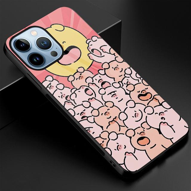Cute Rabbit Animal Glass Case For Iphone 13 14 12 Pro Max Mini Xs Xr X Cover For Iphone 7 8 6s Plus Se 2022 11 Protection Shell