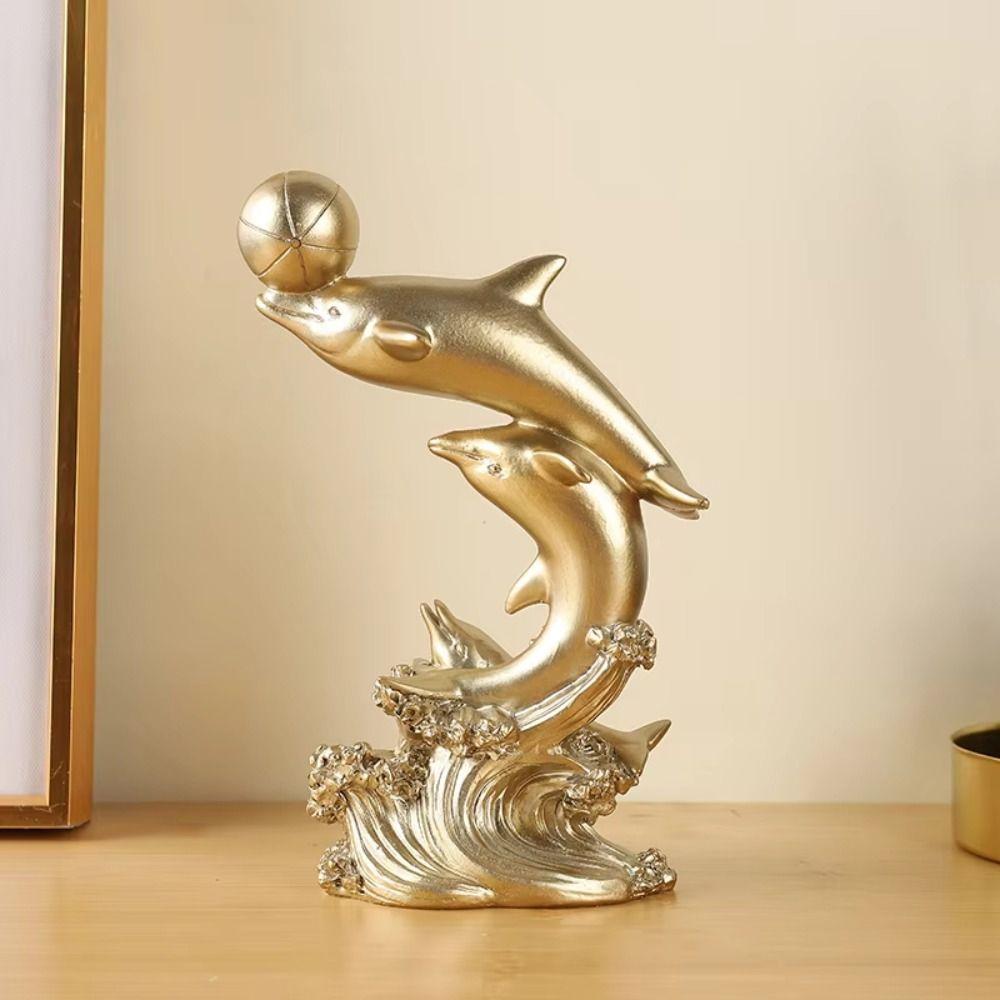 Resin Dolphin Statue Mini Art Crafts Ocean Figurines Golden Dolphin Ornaments  Gift