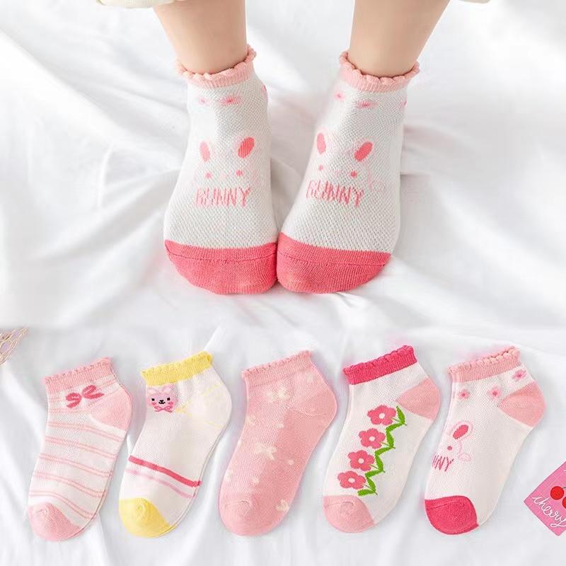 5 пар носков для девочек, летняя сетка, мягкие, дышащие, ультратонкие, не липкие, детские носки принцессы, милый и милый стиль