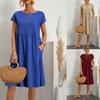 Fashionable Summer Temperament Women's Cotton and Linen Round Neck A-line Skirt, Plus Size Loose Dress