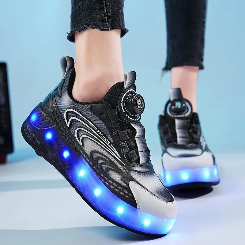 New LED Light Up Roller Skates Kids Unisex Rechargeable Dual Wheel Detachable Teenager Entertainment Casual Inline Skates