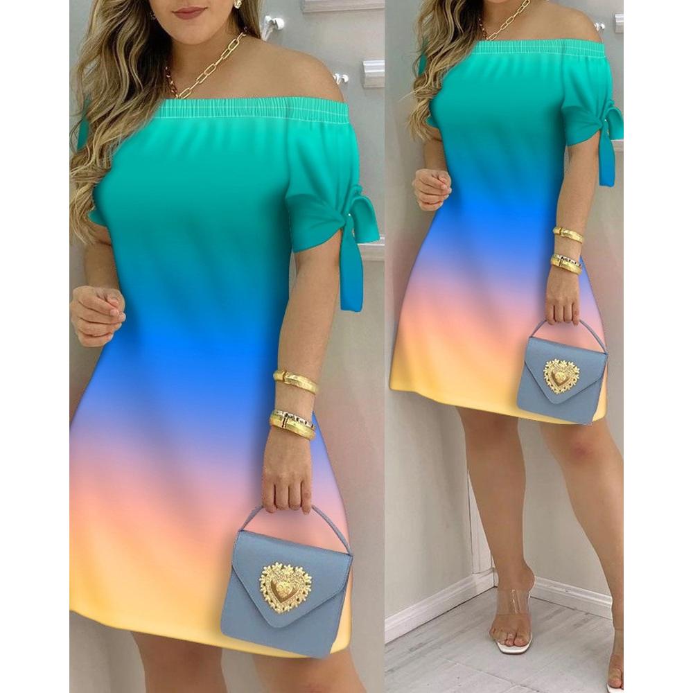 Женское мини-платье с открытыми плечами, летнее повседневное платье в полоску с коротким рукавом и галстуком-бабочкой, сексуальное свободное вечернее платье трапециевидной формы, Vestidos