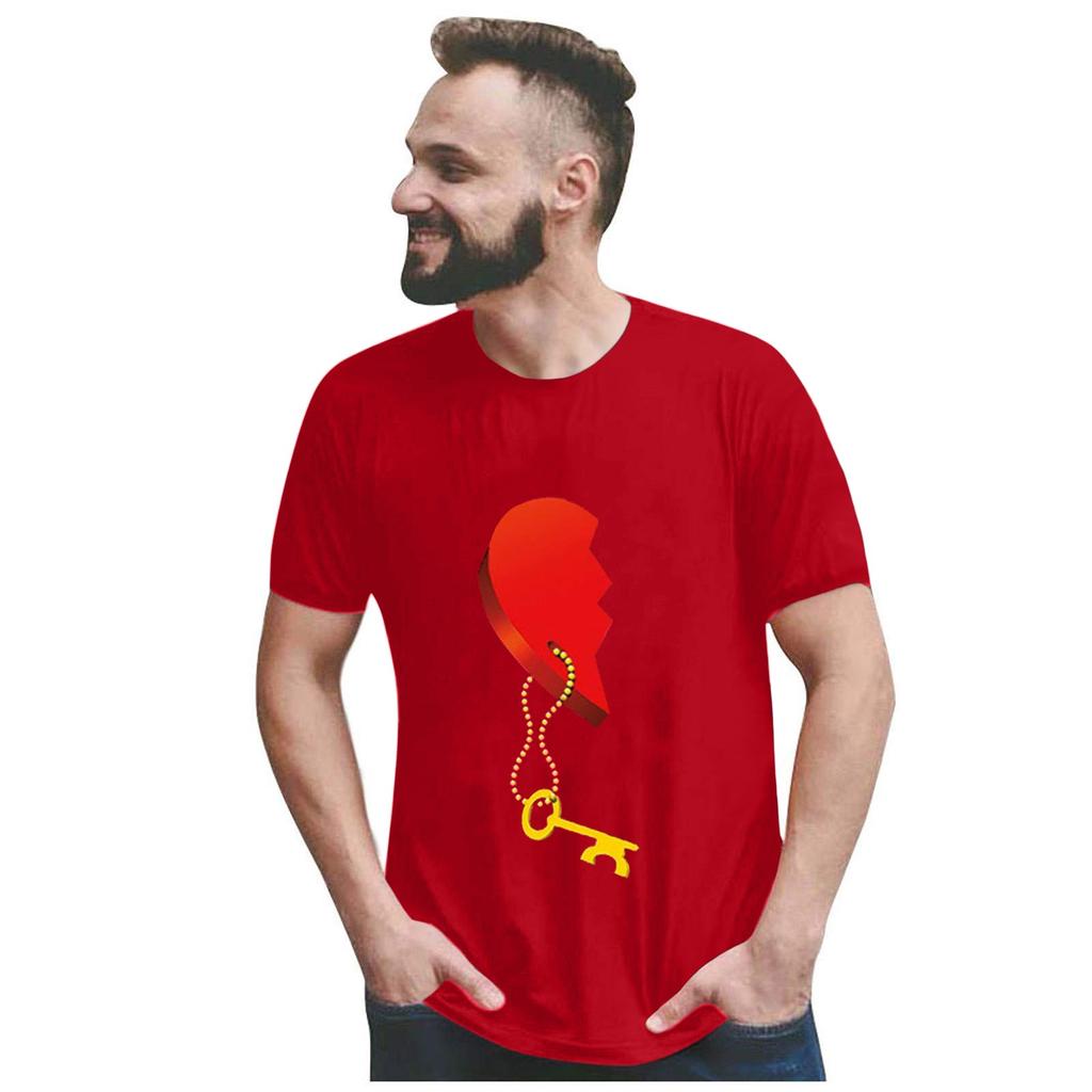 Men Women Valentine's Day Blouses Round Neck Letter Love Print Couples Shirts Tops