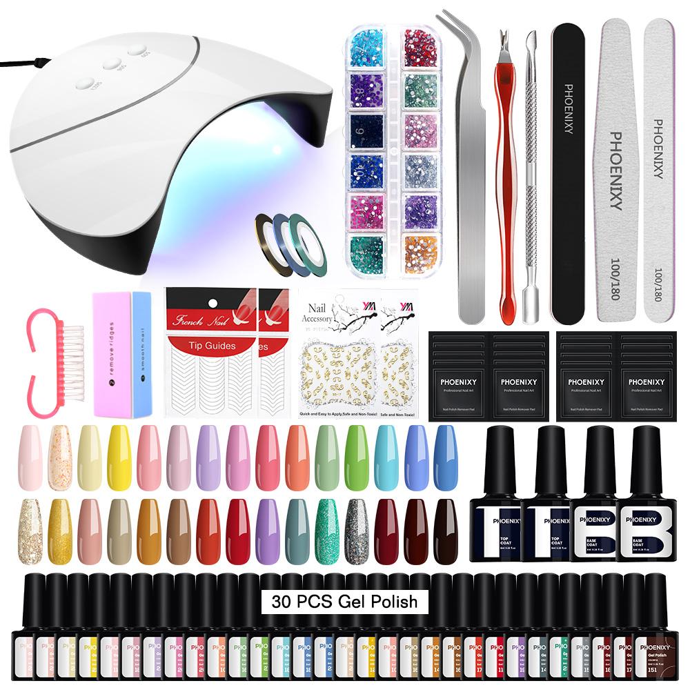 PHOENIXY Gel Nail Polish Starter Kit 36W UV LED Lamp Nail Dryer 30 Colors & Base Top Coat Set Manicure Tools Nail Art Designs Nail Salon