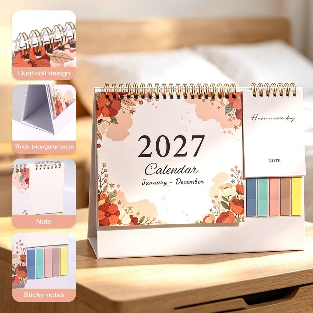 Foldable 2027 Flower Desk Calendar Jan. 2027 - Dec. 2027 Record Calendar English Calendar Home