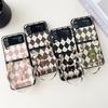 Plaid Pattern Cute Bear Phone Case For Samsung Galaxy Z Flip 4 3 Z Flip5 ZFlip4 5G Cover with Leather Hand Rope Cases For Oppo Find N2 Flip