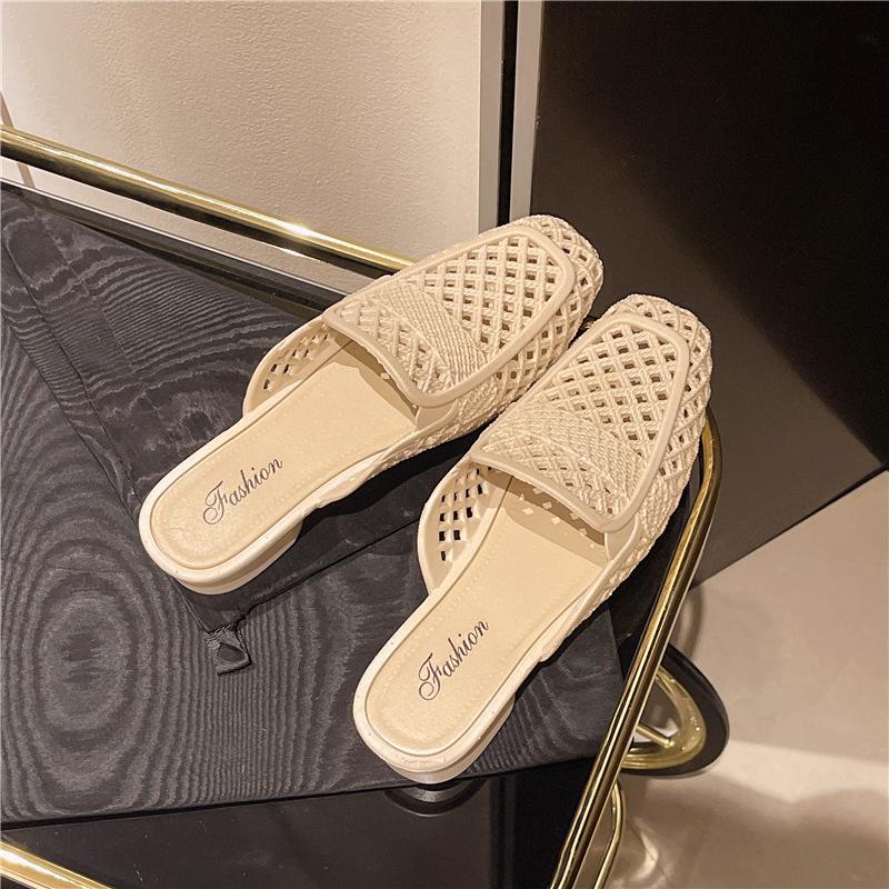 Новые классные тапочки Baotou Roman, женские летние модные плетеные свиные клетки, мягкая подошва, ретро-полые одинарные туфли, женская обувь