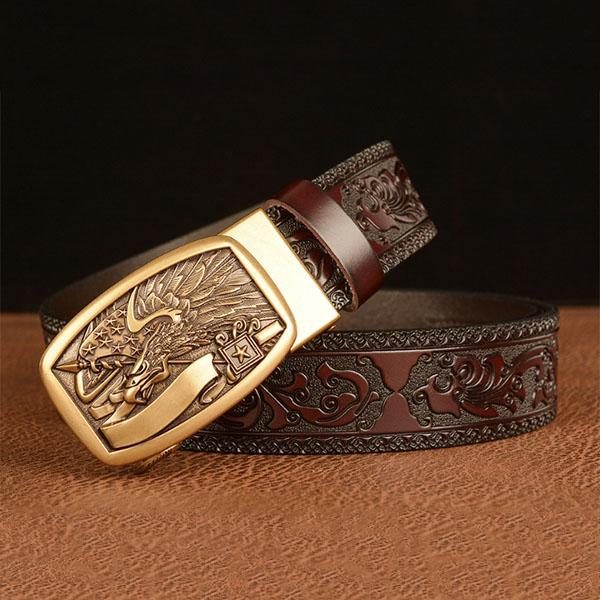 High Quality Belt Genuine Leather Belt for Men Carving Pattern Automatic Buckle Belt Strap for Jeans
