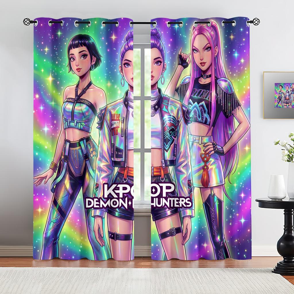 2 шт. Шторы Блэкаут для K-pop Девичьих Групп, Блокировка Света на 85%, Прочный Полиэстер, Оконные Шторы, Можно Стирать в Машине, Современный Декор для Дома