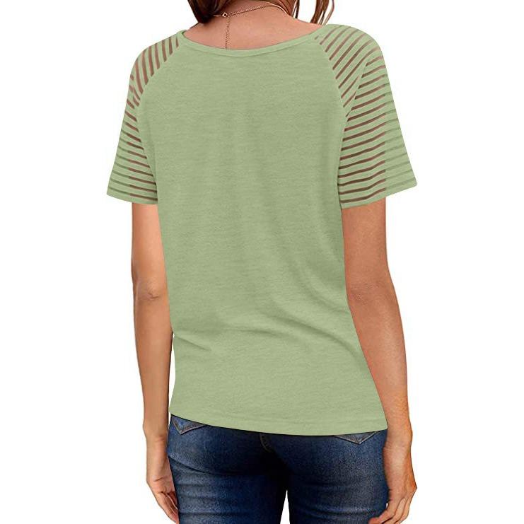 GMXIA Летняя сетчатая рубашка с V-образным вырезом, однотонная, с короткими рукавами, повседневная свободная футболка для женщин