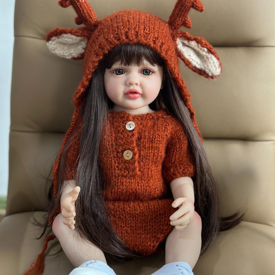 BZDOLL Реалистичная кукла-реборн для девочки 55 см 22 дюйма, кукла-игрушка с полным виниловым телом, коричневые длинные волосы, реалистичная принцесса, малышка Бебе