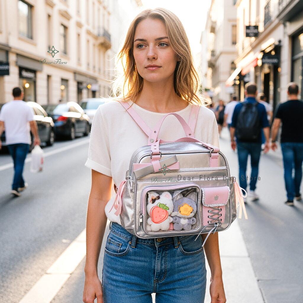 New Y2K Polka Dot Anime Ita Backpacks Large Capacity Crossbody Bag Cute Girls Transparent Shoulder Bag Otaku DIY Display Handbag