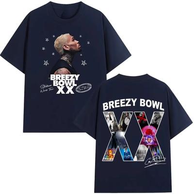 Крис Браун Breezy Bowl XX 2025 Тур Концертный Мерч Футболка Мужская Женская Мода Хип-хоп Футболка Повседневные Футболки Оверсайз