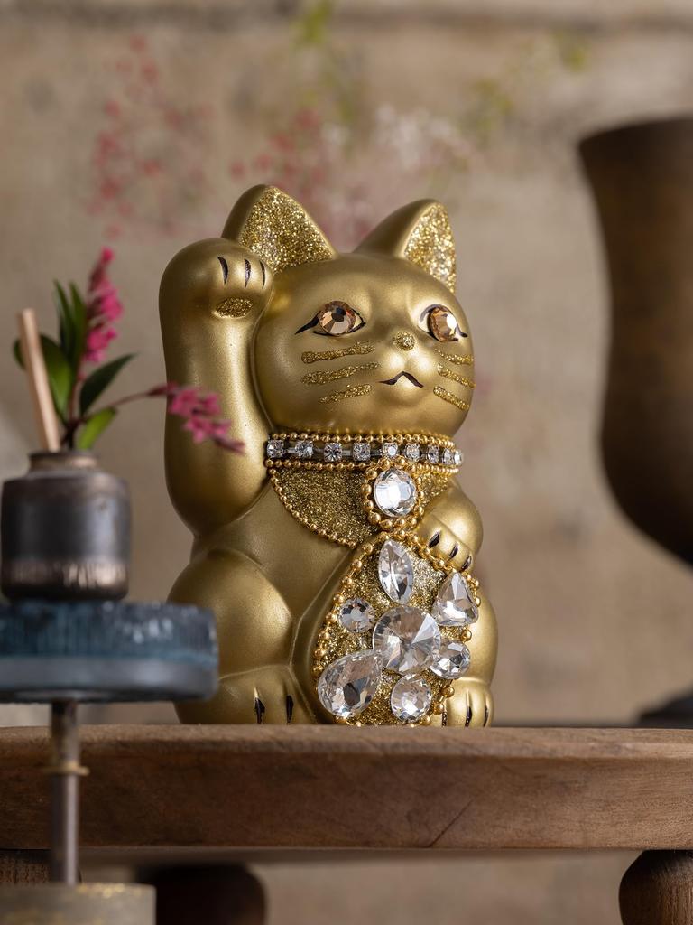 Ювелирные изделия Lucky Cat Кошка-правая рука Lucky Cat Украшение Lucky Feng Shui Ящик для пожертвований Gold (S-SIZE Золотой) Поднятый/Керамика_Счастливый (jw_S